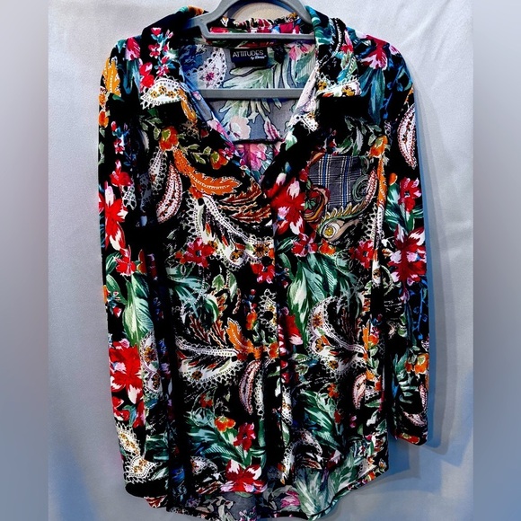 Attitudes By Renee Top Large Petite Paisley Long Sleeve, QVC - Picture 1 of 8